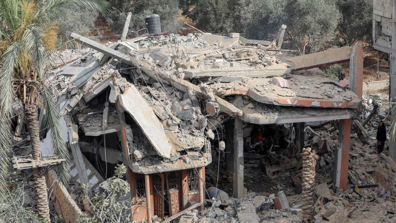 Aftermath of an Israeli strike on a house in the central Gaza Strip