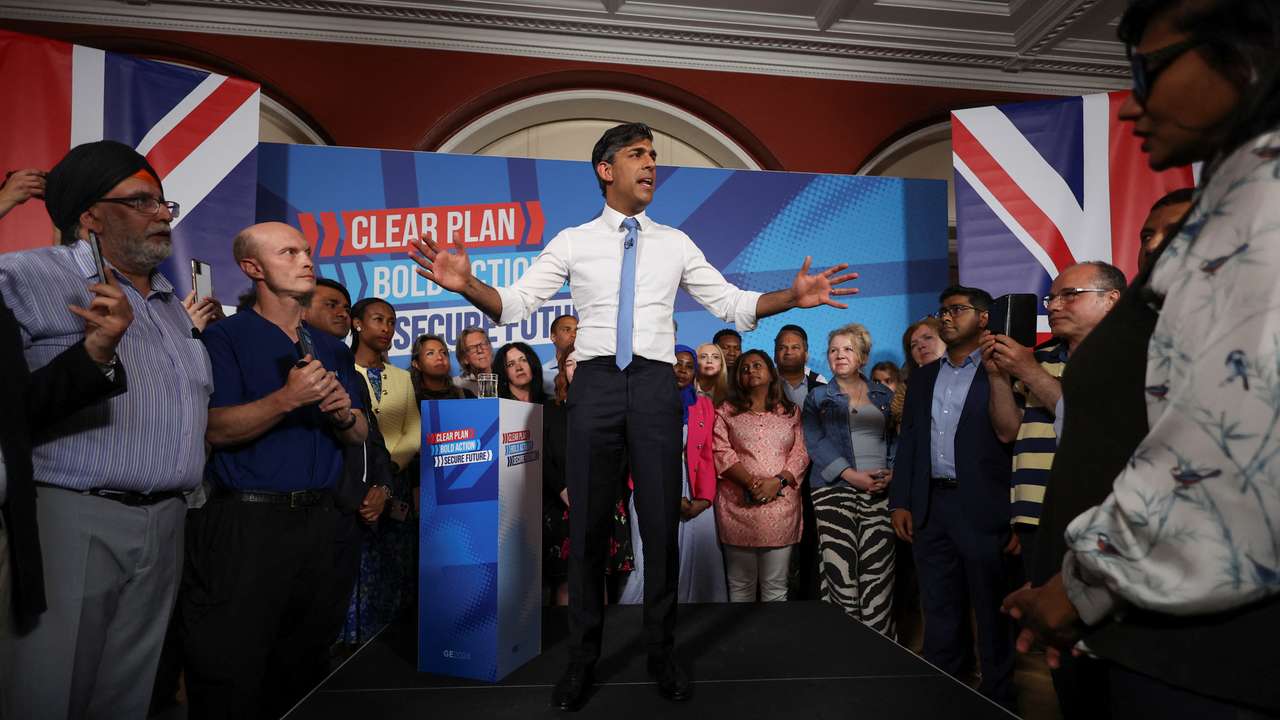 British PM Sunak attends a Conservative general election campaign event, in London
