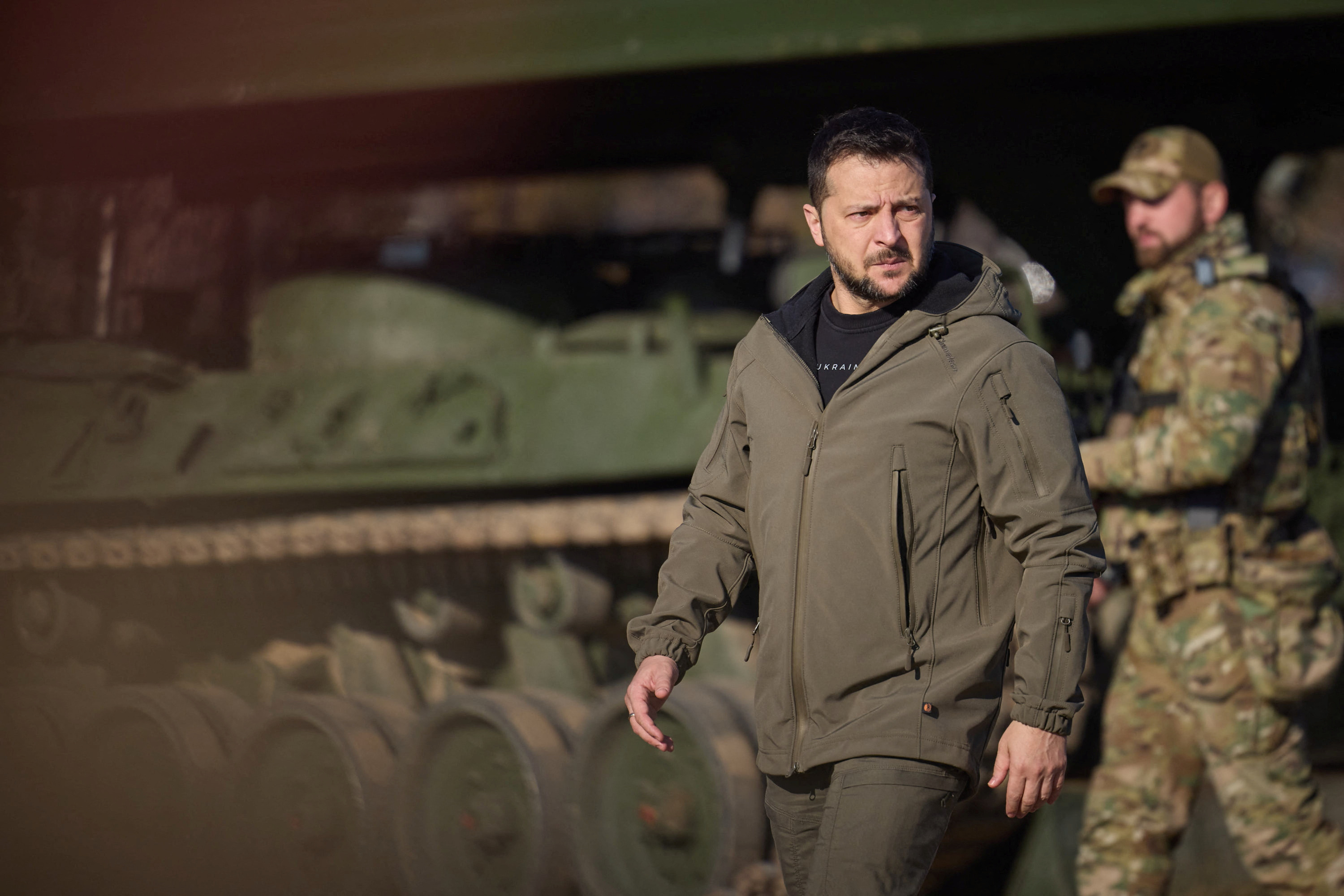 Ukraine's President Zelenskiy visits an artillery training centre at an undisclosed location in Ukraine