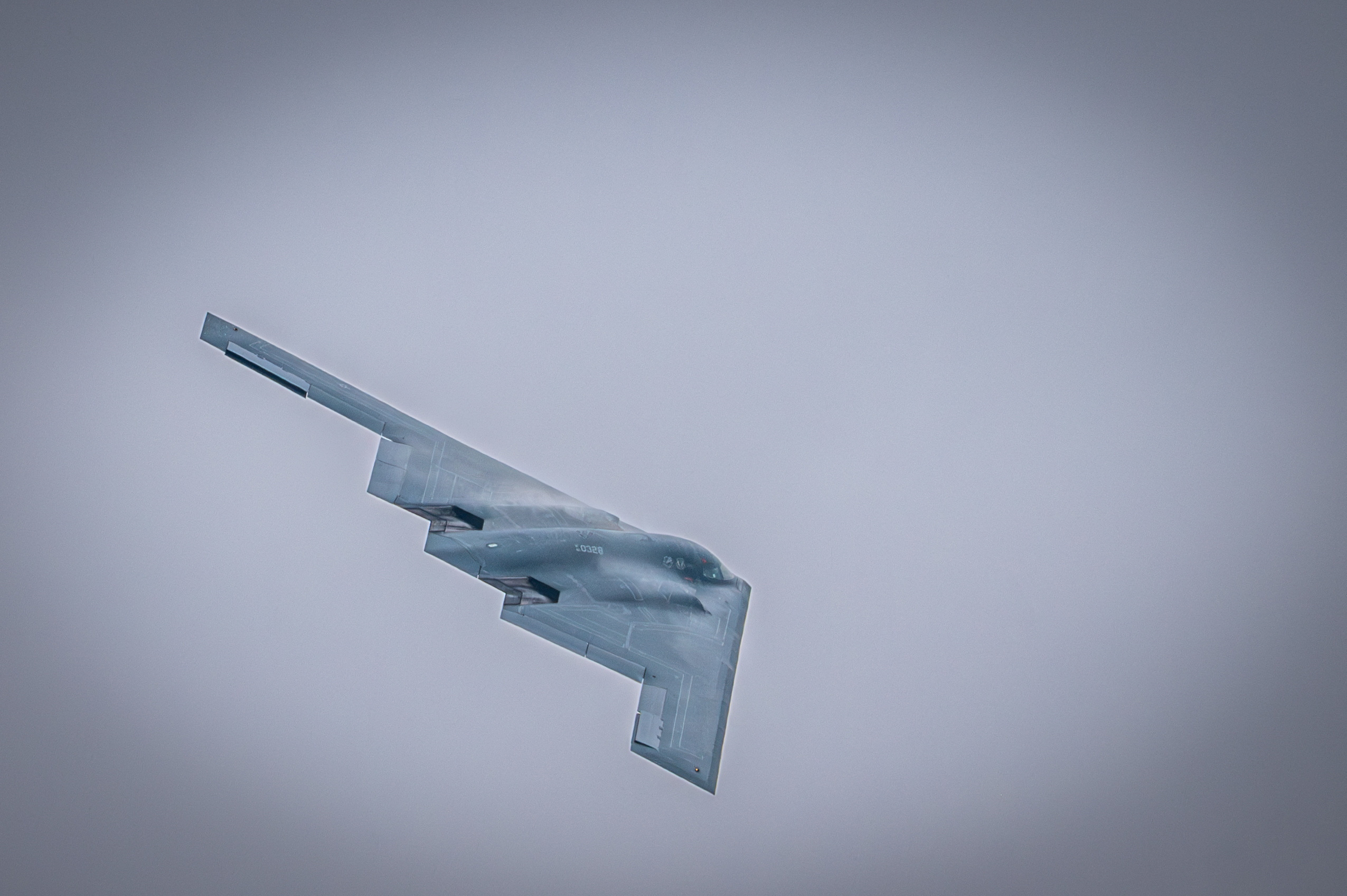 U.S. Air Force B-2 Spirit bomber performs a fly-over during the Speed of Sound Airshow in 2024