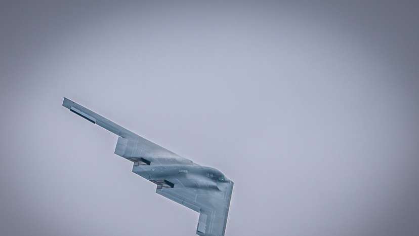 U.S. Air Force B-2 Spirit bomber performs a fly-over during the Speed of Sound Airshow in 2024
