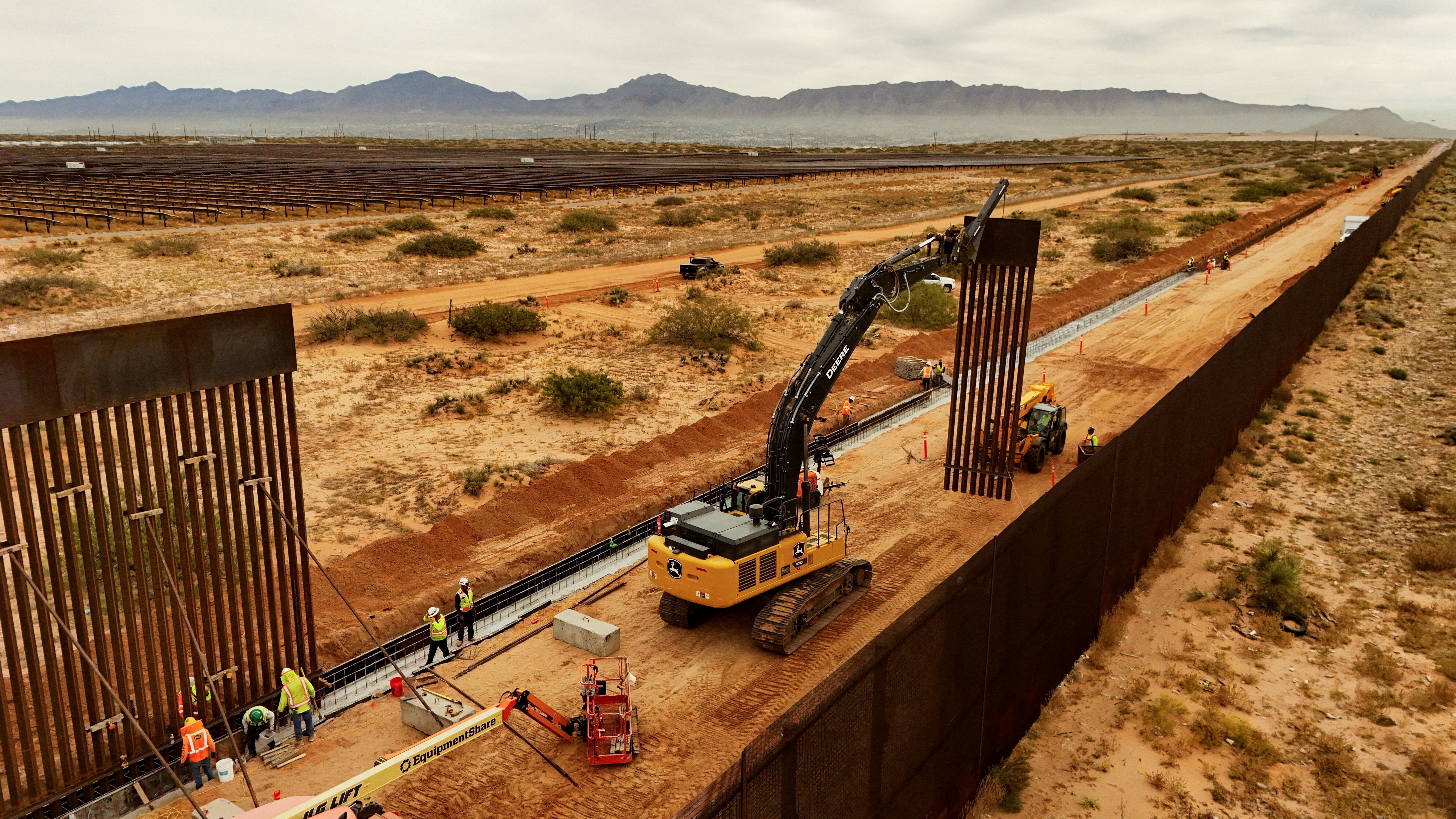 FILE PHOTO: Construction of a new section of U.S-Mexico border wall in Santa Teresa