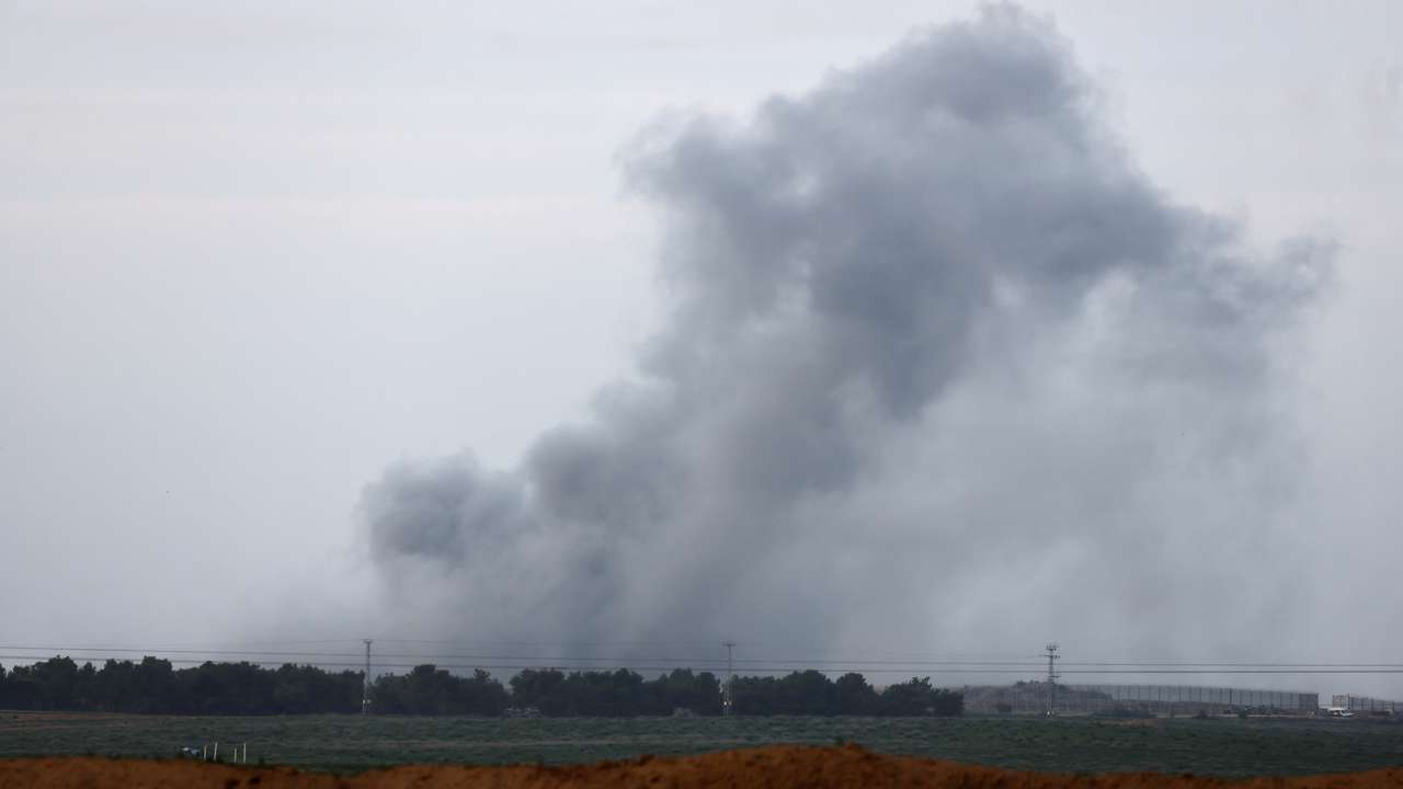 Smoke rises above the Gaza Strip as seen from Israel's border with Gaza