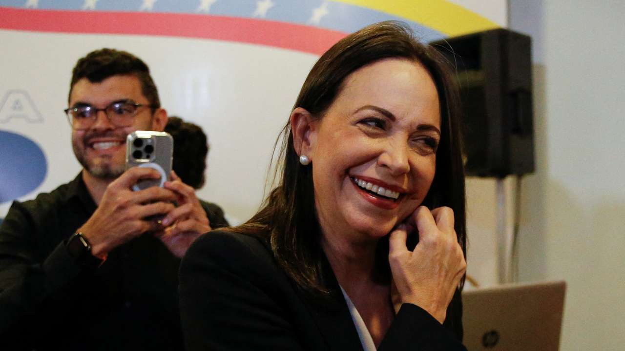 Maria Corina Machado, the winner of Venezuela's opposition presidential primary, addresses the media, in Caracas
