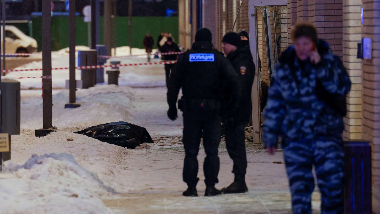 A view shows a scene of an explosion, which reportedly killed two army officers, in Moscow