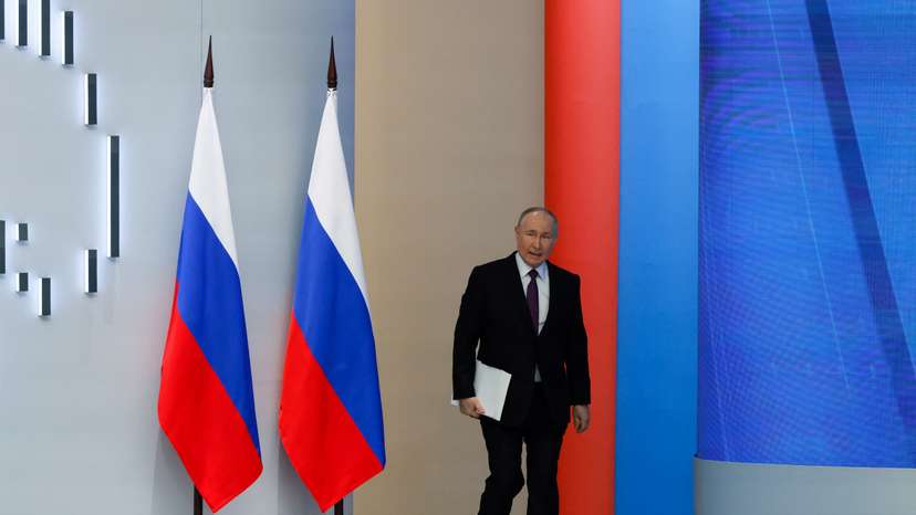 Russian President Putin addresses the Federal Assembly in Moscow