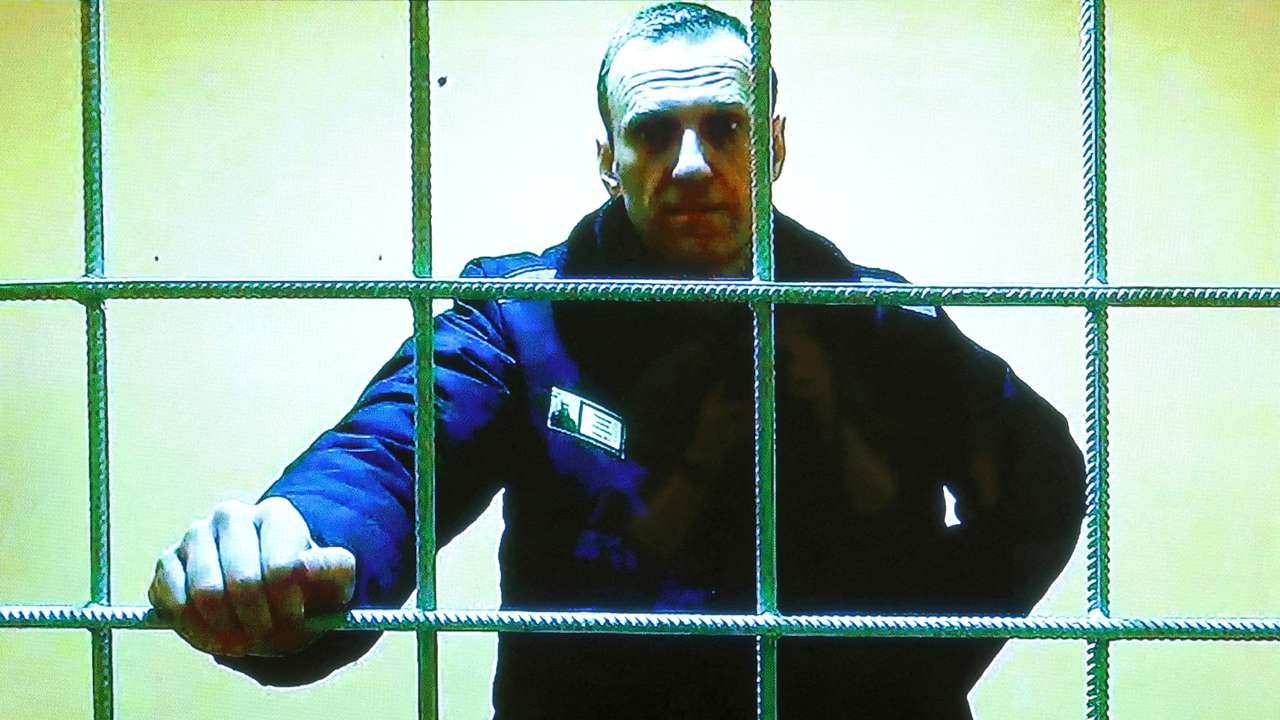 FILE PHOTO: Jailed Russian opposition leader Alexei Navalny at a court hearing via video link