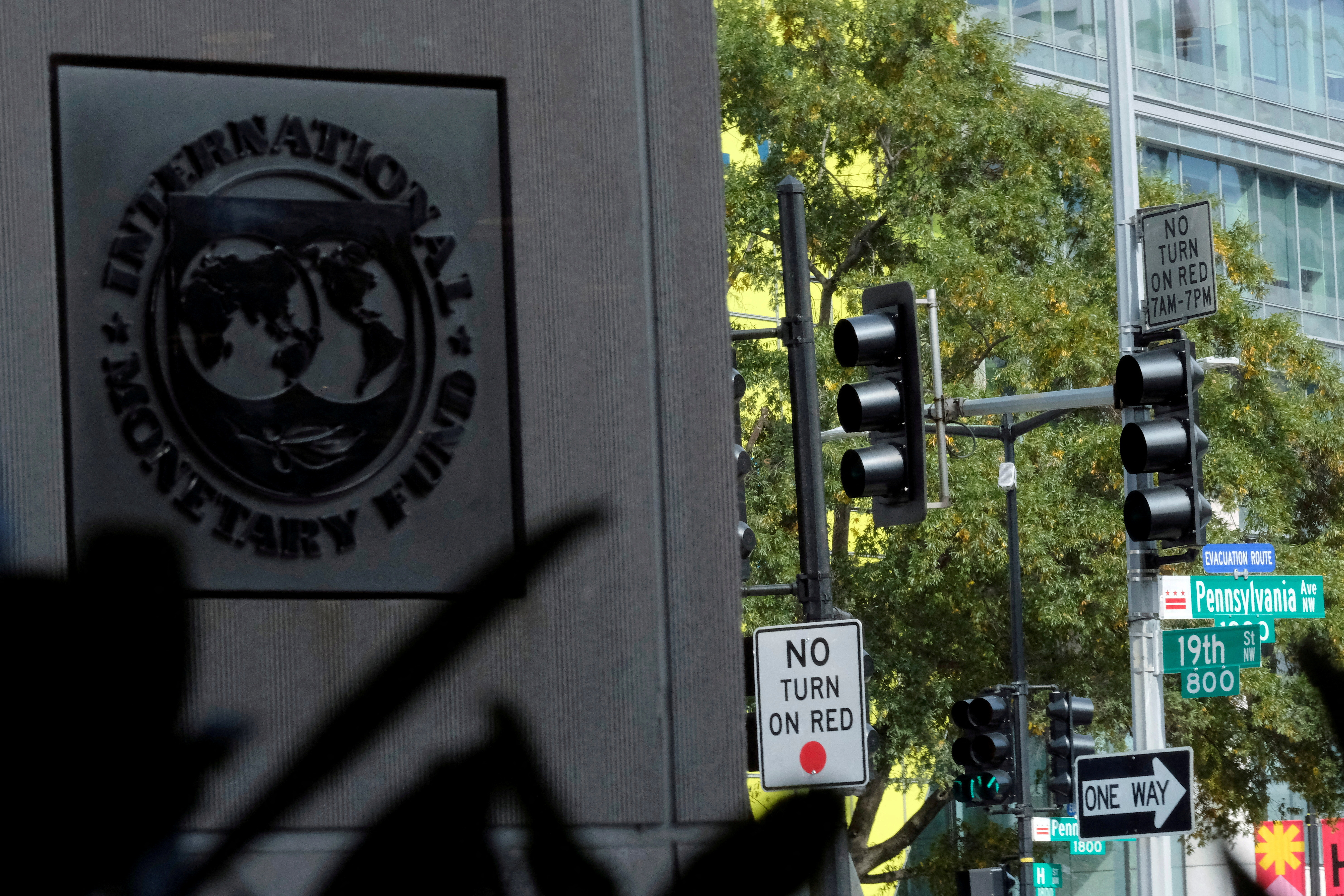 FILE PHOTO: The headquarters of the International Monetary Fund is seen during the group's Annual Meetings in Washington