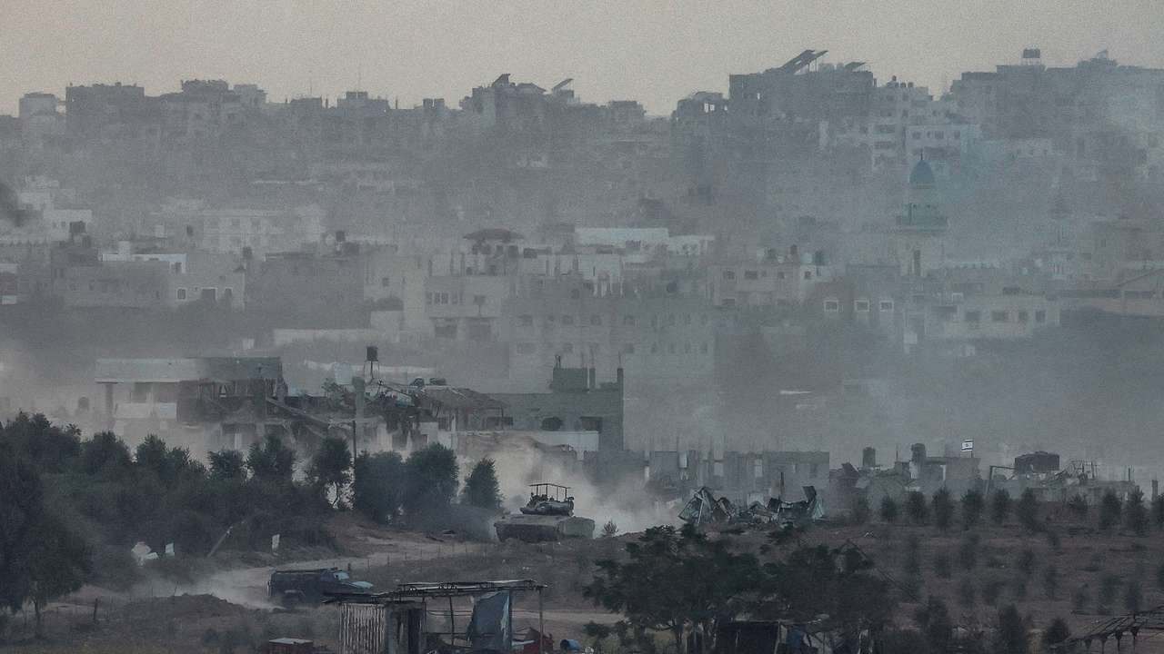 Israeli tank maneuvers in Gaza as seen from Southern Israel, amid the ongoing conflict between Israel and Palestinian group Hamas