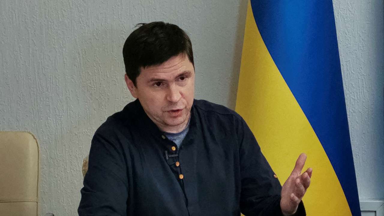 Mykhailo Podolyak, political advisor to Ukrainian President, speaks during an interview in Kyiv