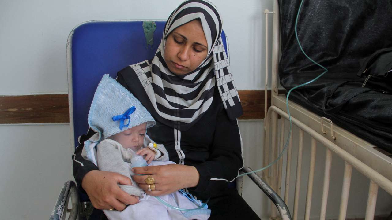 Six-month-old with chest infection in Gaza shows how children starve
