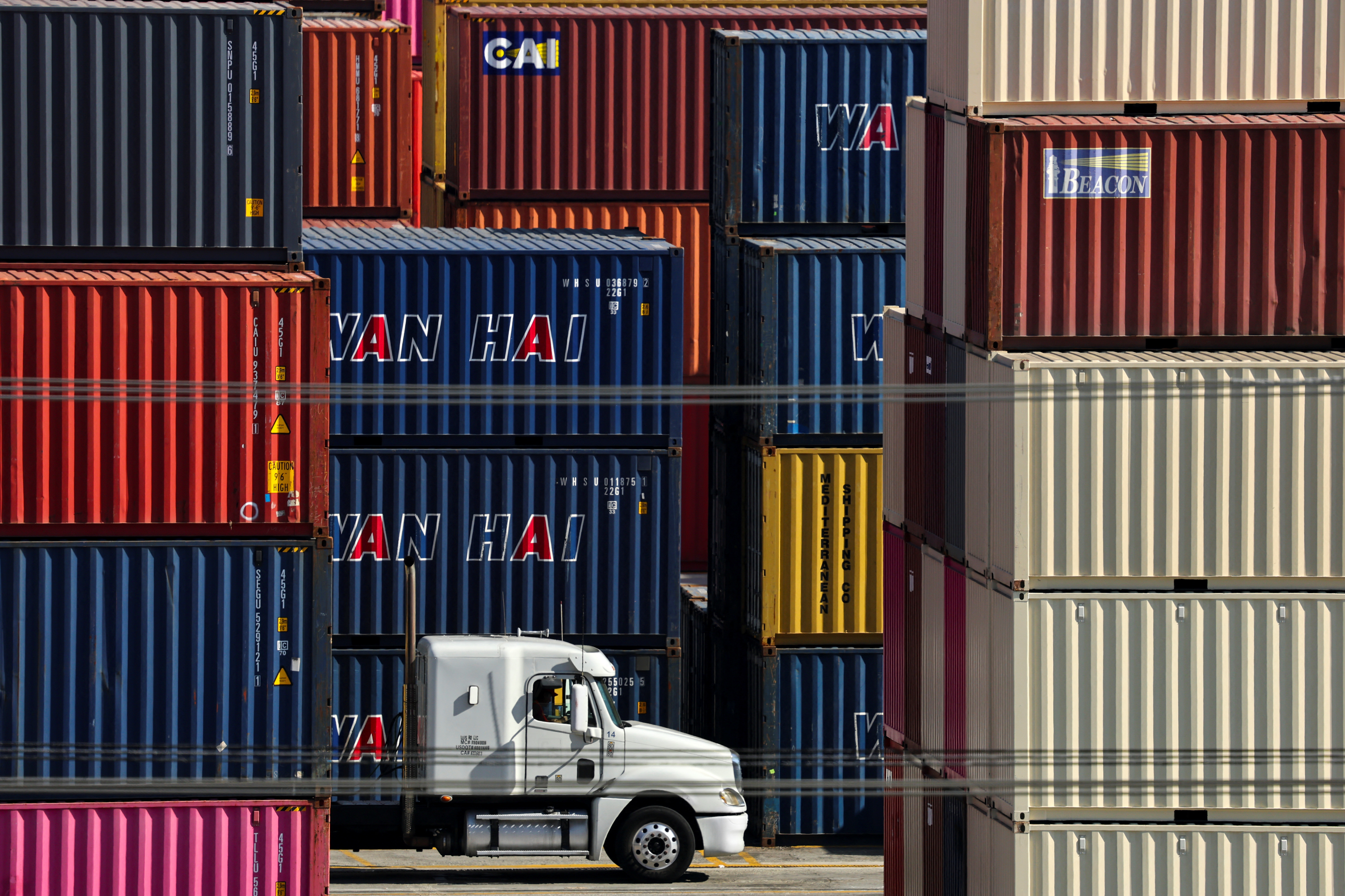Containers sit at the Port of Los Angeles, in San Pedro, California