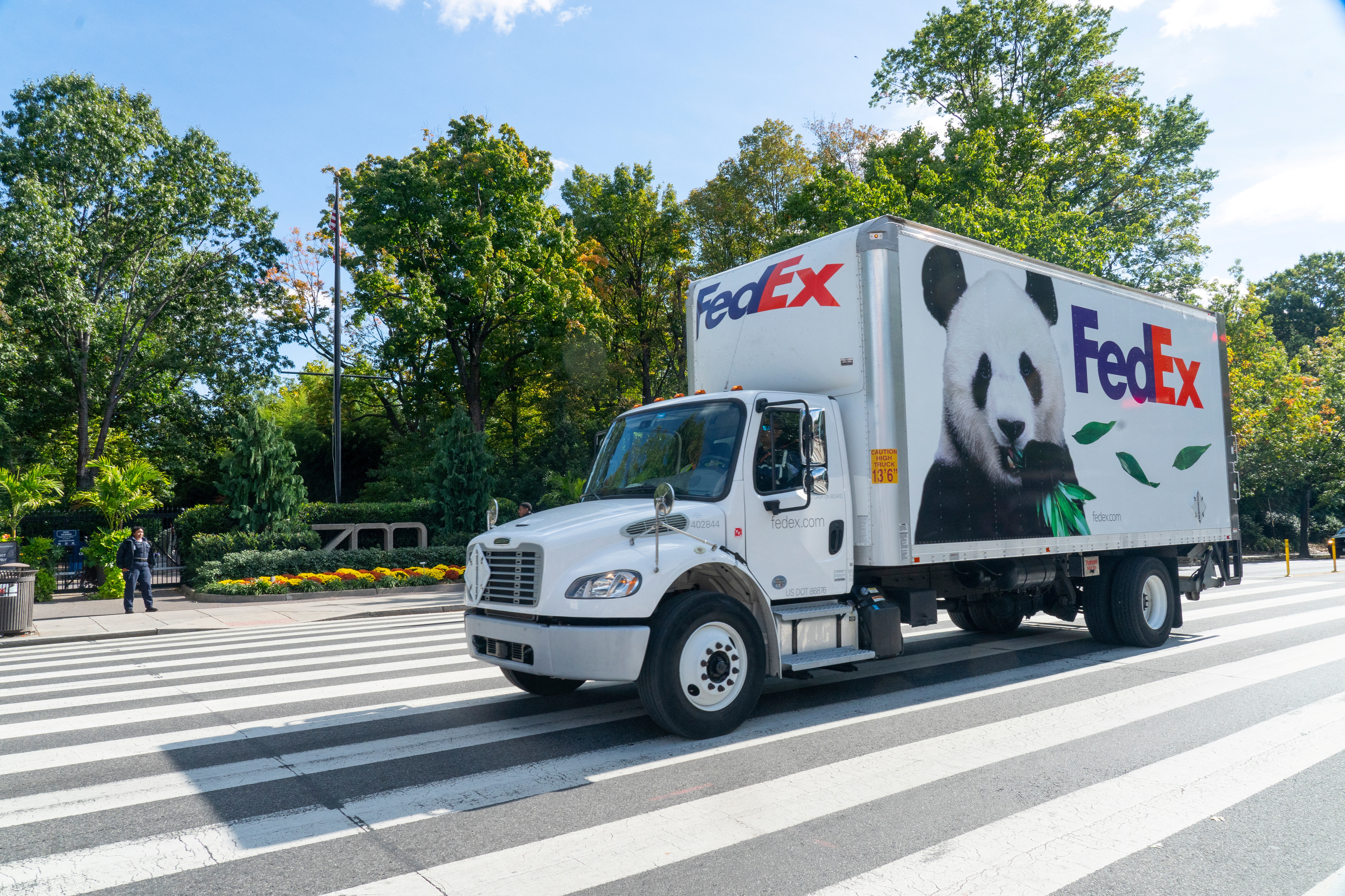 A van carrying two giant pandas which were sent from the Chengdu Research Base of Giant Panda Breeding arrives at the Smithsonian’s National Zoo