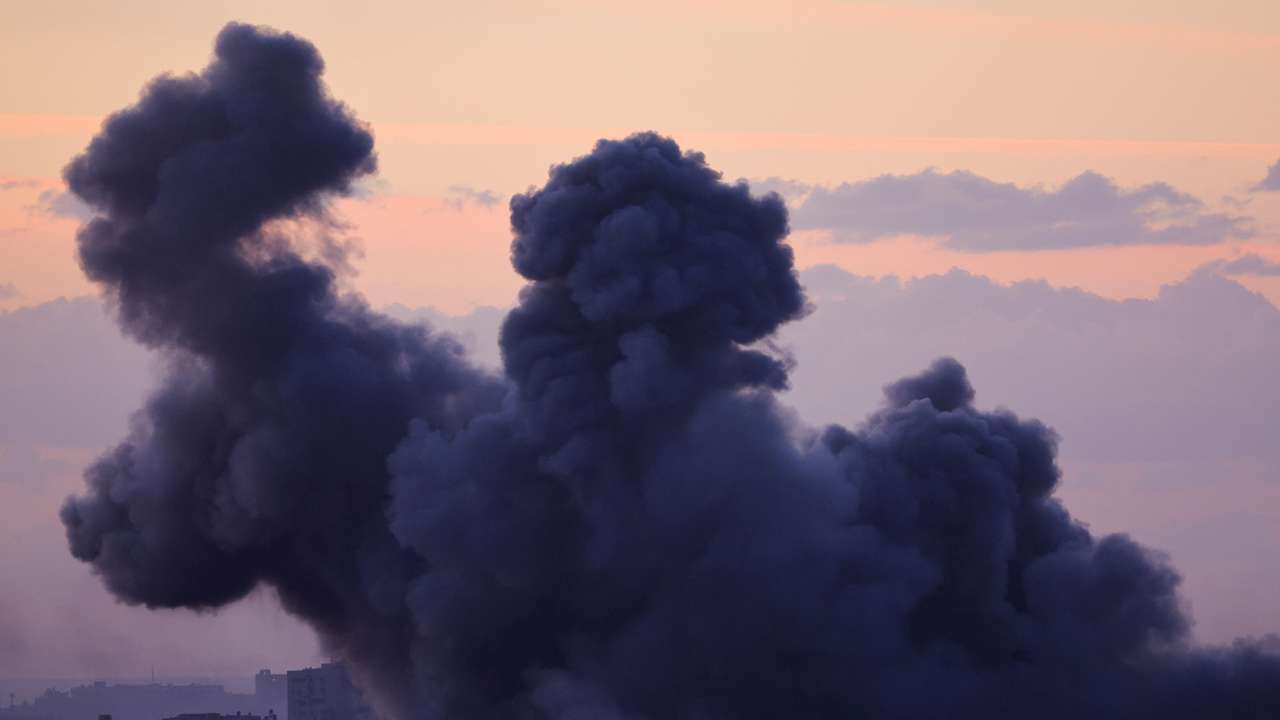 Smoke rises after Israeli air strikes in Gaza, as seen from southern Israel