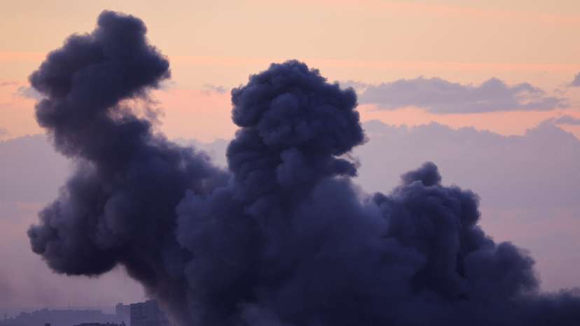 Smoke rises after Israeli air strikes in Gaza, as seen from southern Israel