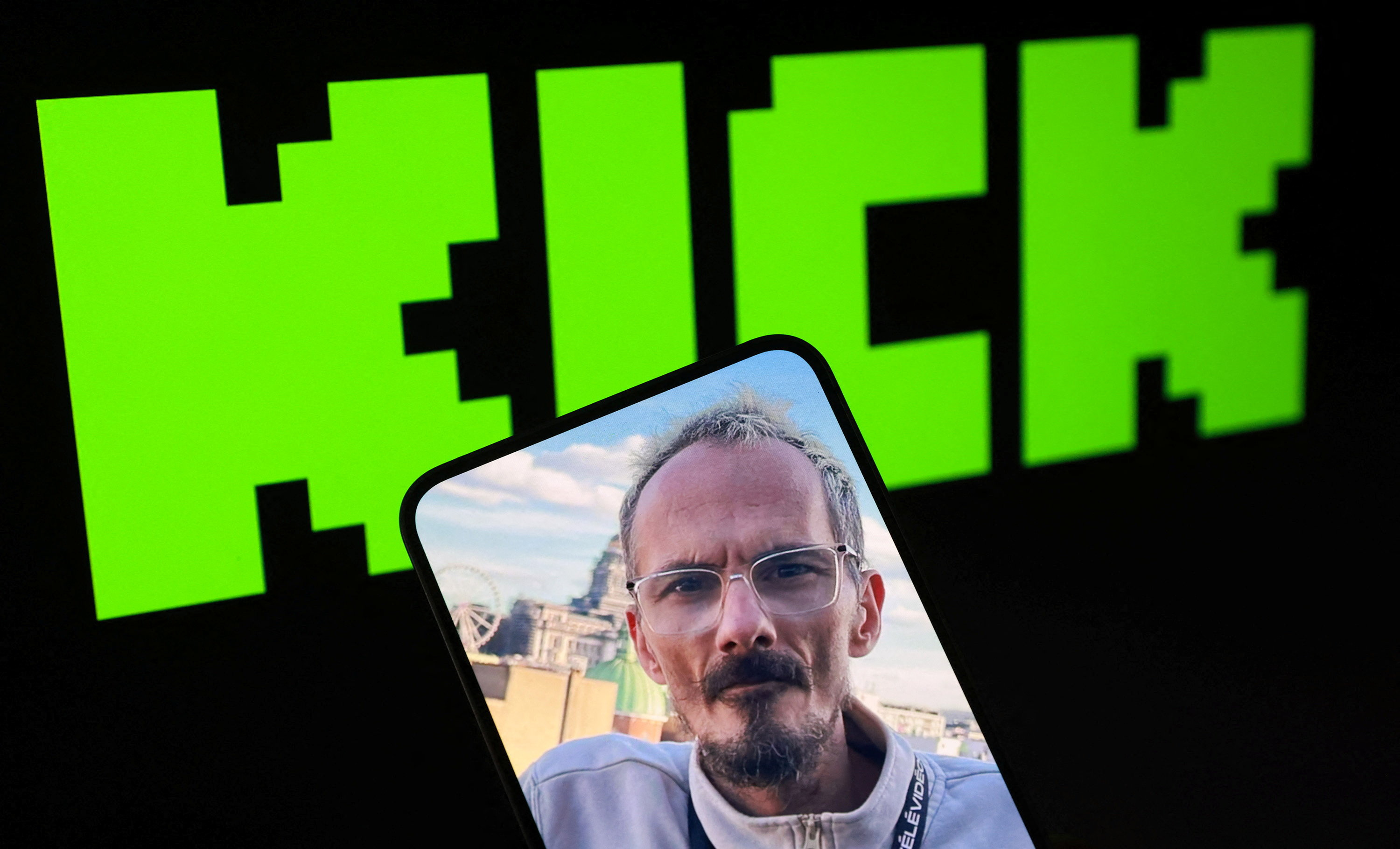 Illustration shows photo of Raphael Graven, known online as Jean Pormanove and Kick logo