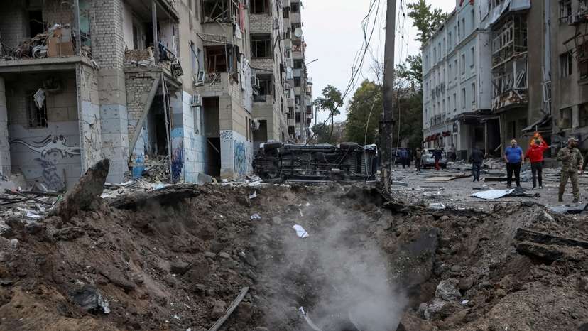 FILE PHOTO: Aftermath of a Russian missile strike in Kharkiv