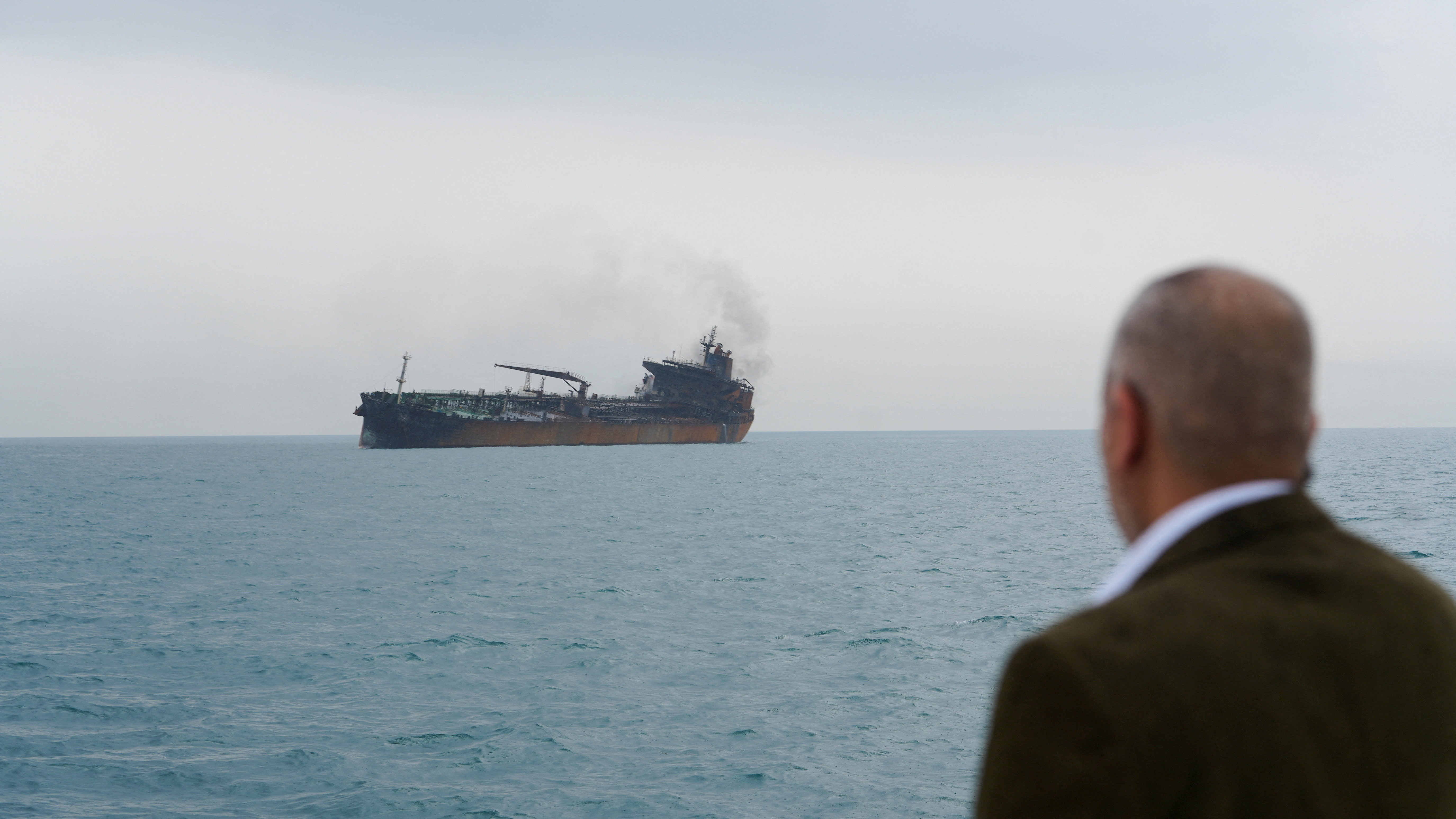 A foreign tanker carrying Iraqi fuel oil damaged after catching fire in Iraq's territorial waters, near Basra