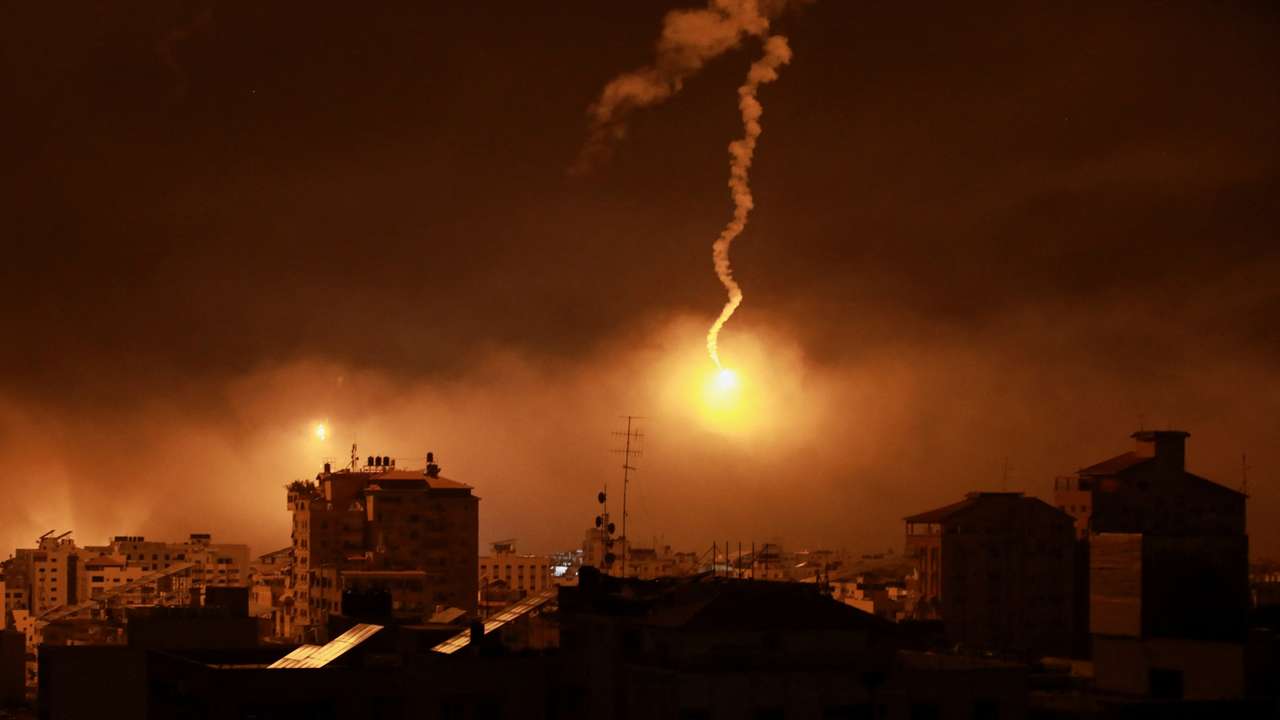 Flares are fired by Israeli forces in Gaza City