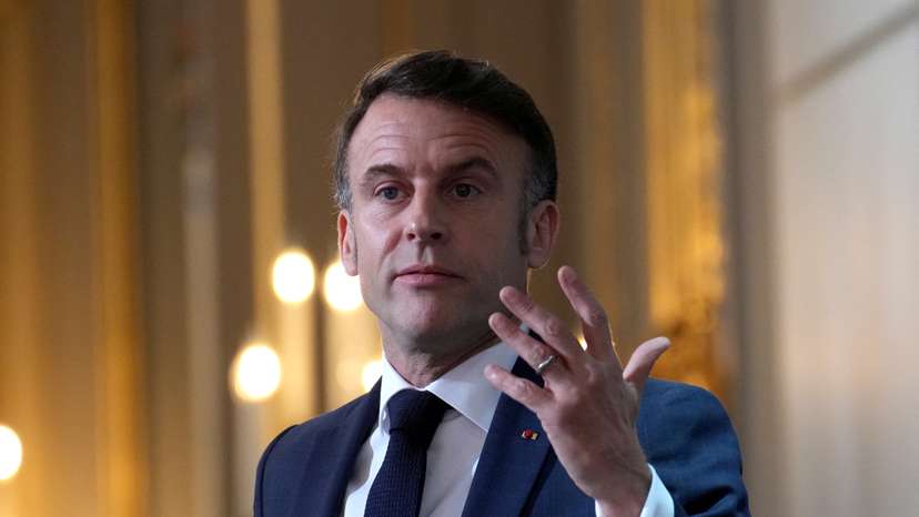 French President Emmanuel Macron delivers his speech, at the Elysee Palace in Paris
