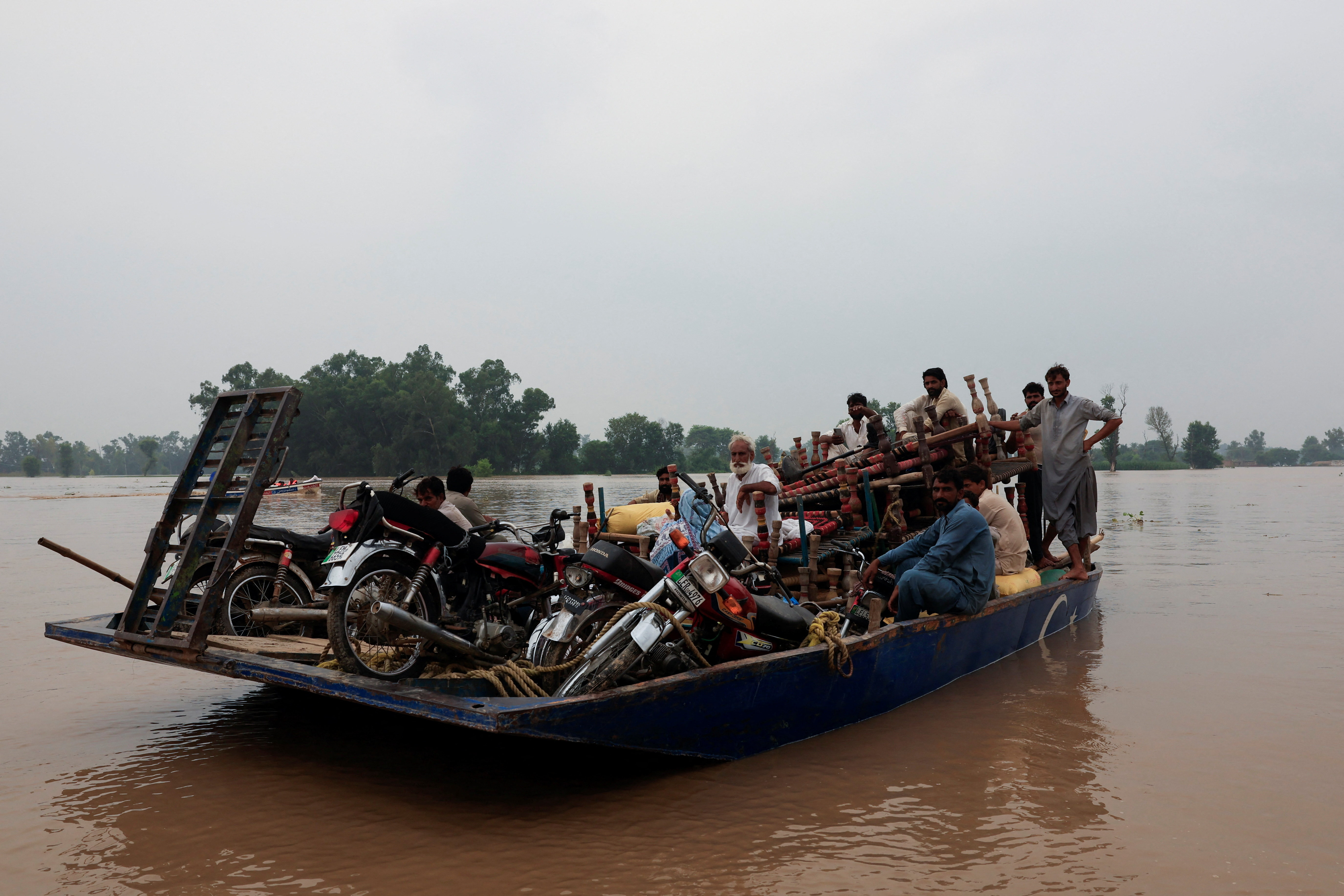 Monsoon rains and rising water level in Chanda Singh Wala village near the Pakistan-India border in Kasur