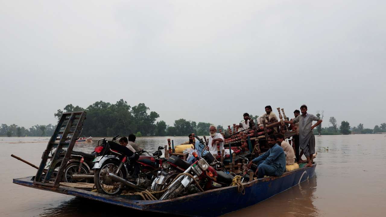 Monsoon rains and rising water level in Chanda Singh Wala village near the Pakistan-India border in Kasur