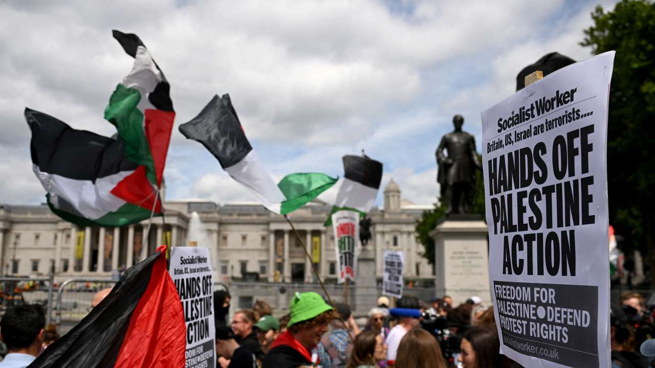Protest against Britain's Home Secretary Cooper's plans to proscribe the "Palestine Action" group in the coming weeks, in London