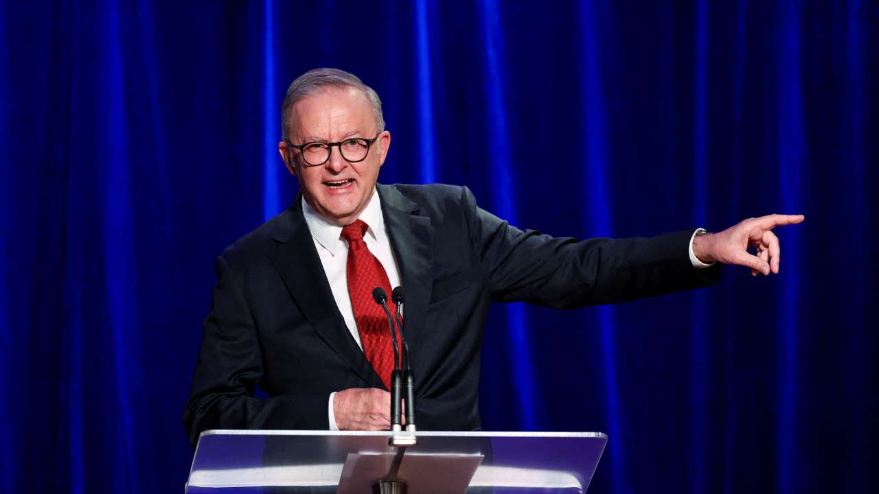FILE PHOTO: Australia's Prime Minister Anthony Albanese speaks at a Labor party election night event in Sydney