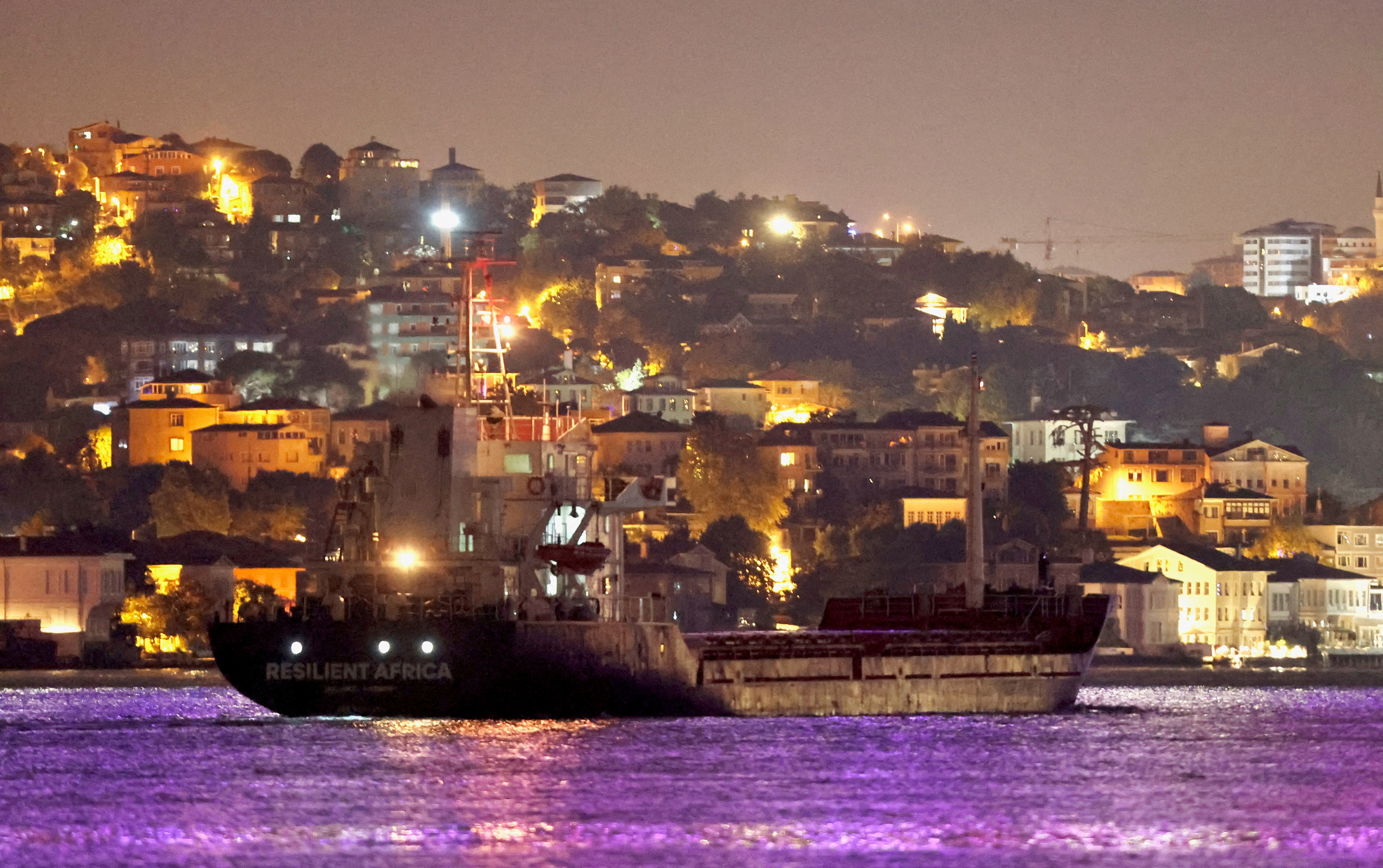 Palau-flagged cargo ship Resilient Africa, carrying Ukrainian grain, transits Istanbul's Bosphorus