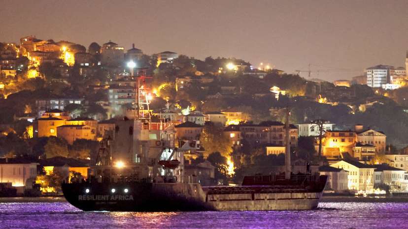 Palau-flagged cargo ship Resilient Africa, carrying Ukrainian grain, transits Istanbul's Bosphorus