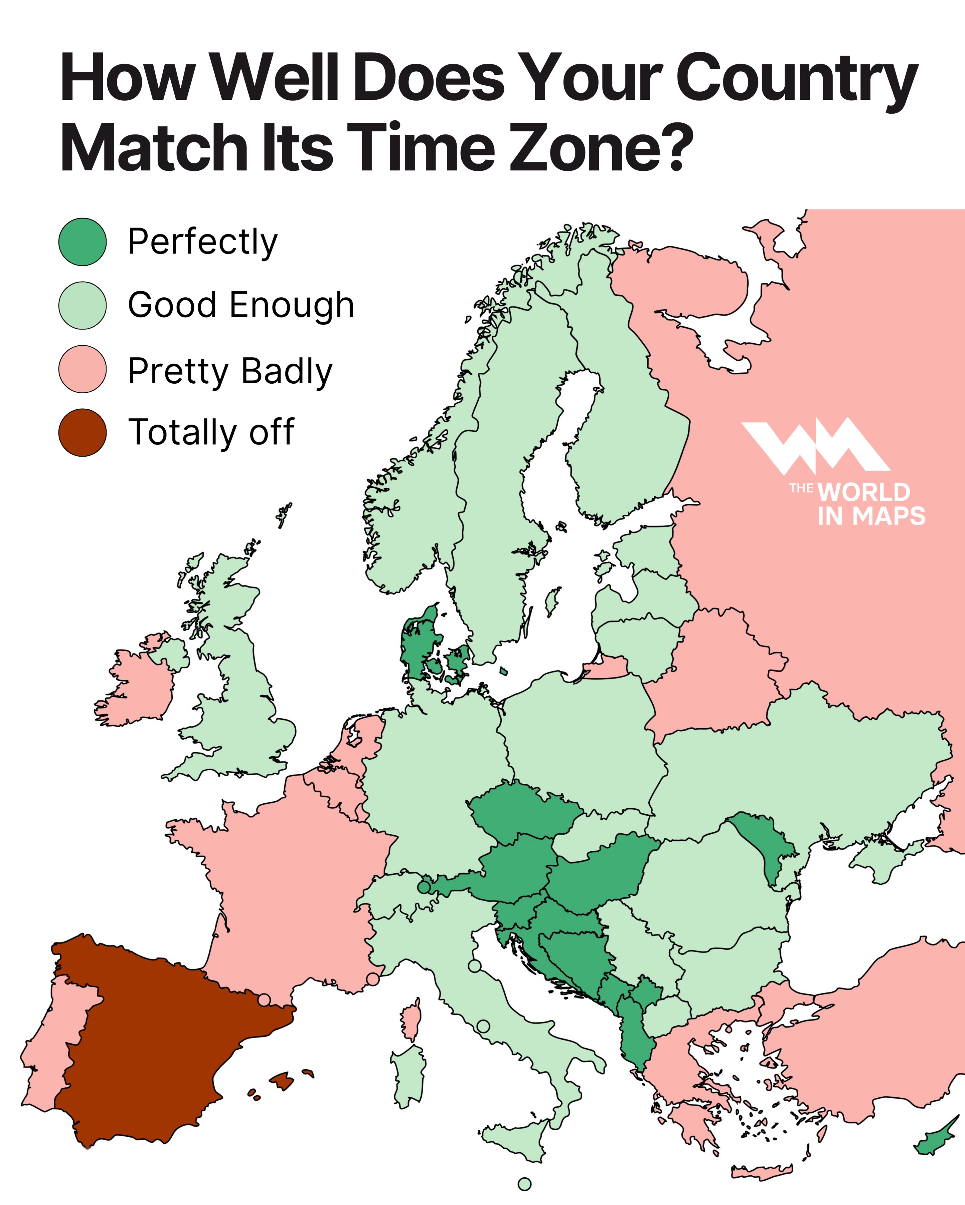 Why Spain and France's time zones do not match their geographical location