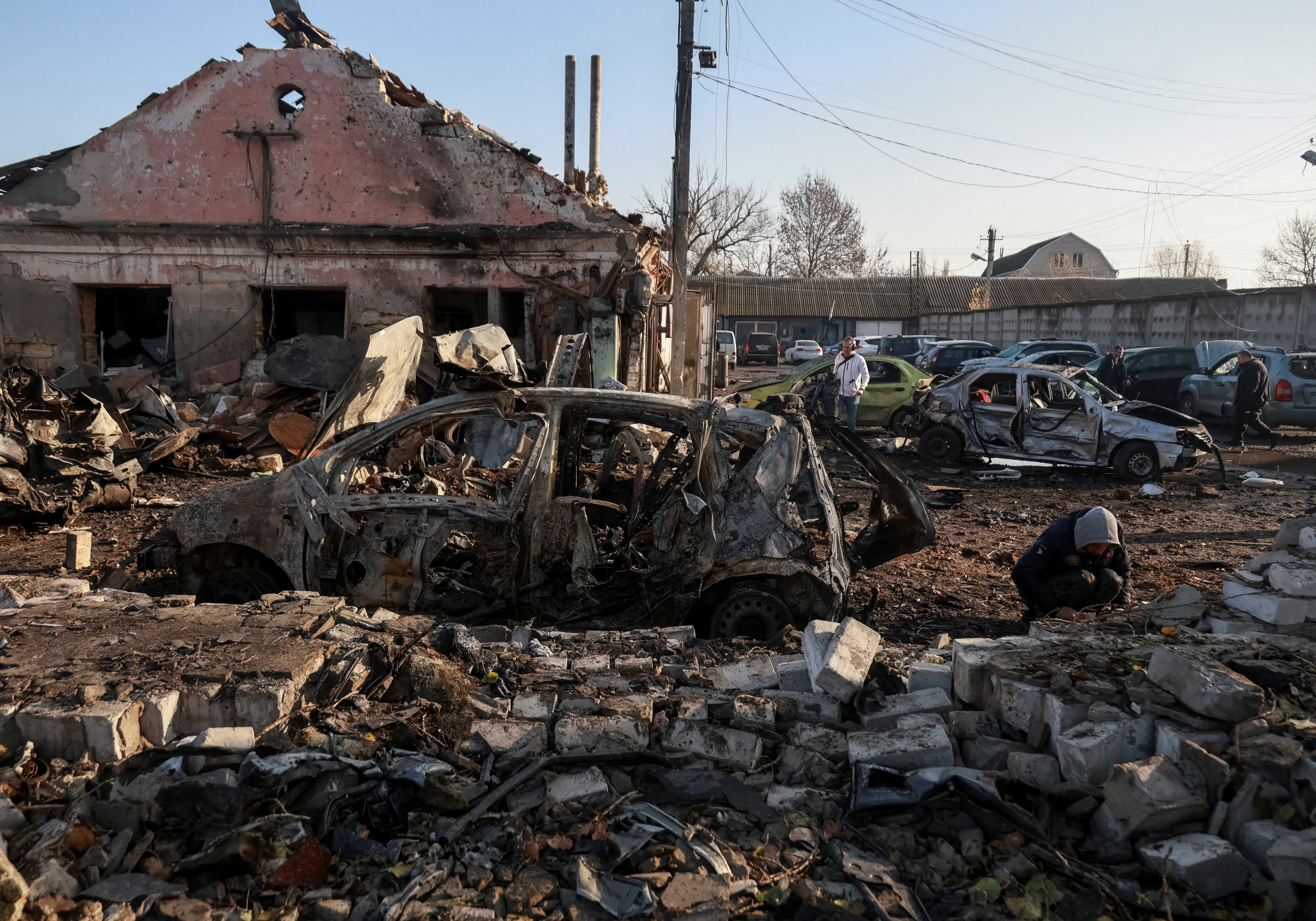The site of the Russian drone strike in Odesa
