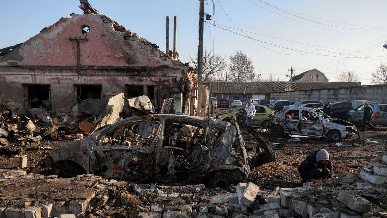 The site of the Russian drone strike in Odesa