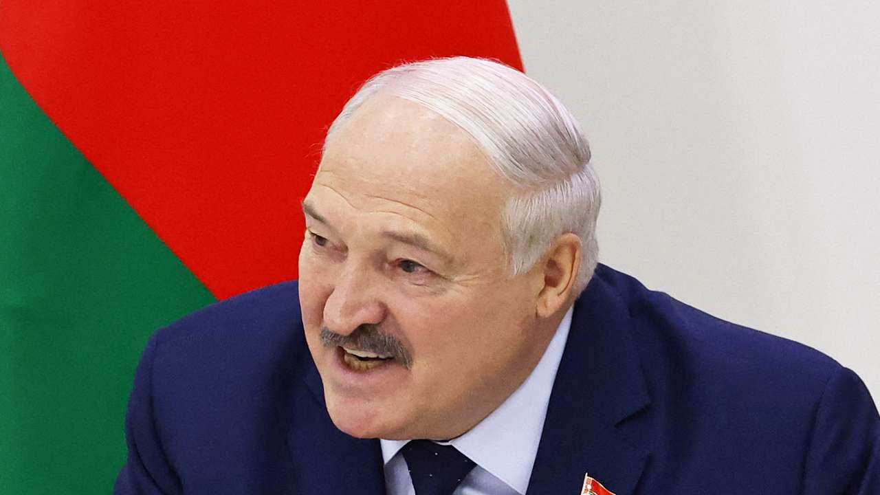 Belarusian President Alexander Lukashenko attends a press conference in Minsk