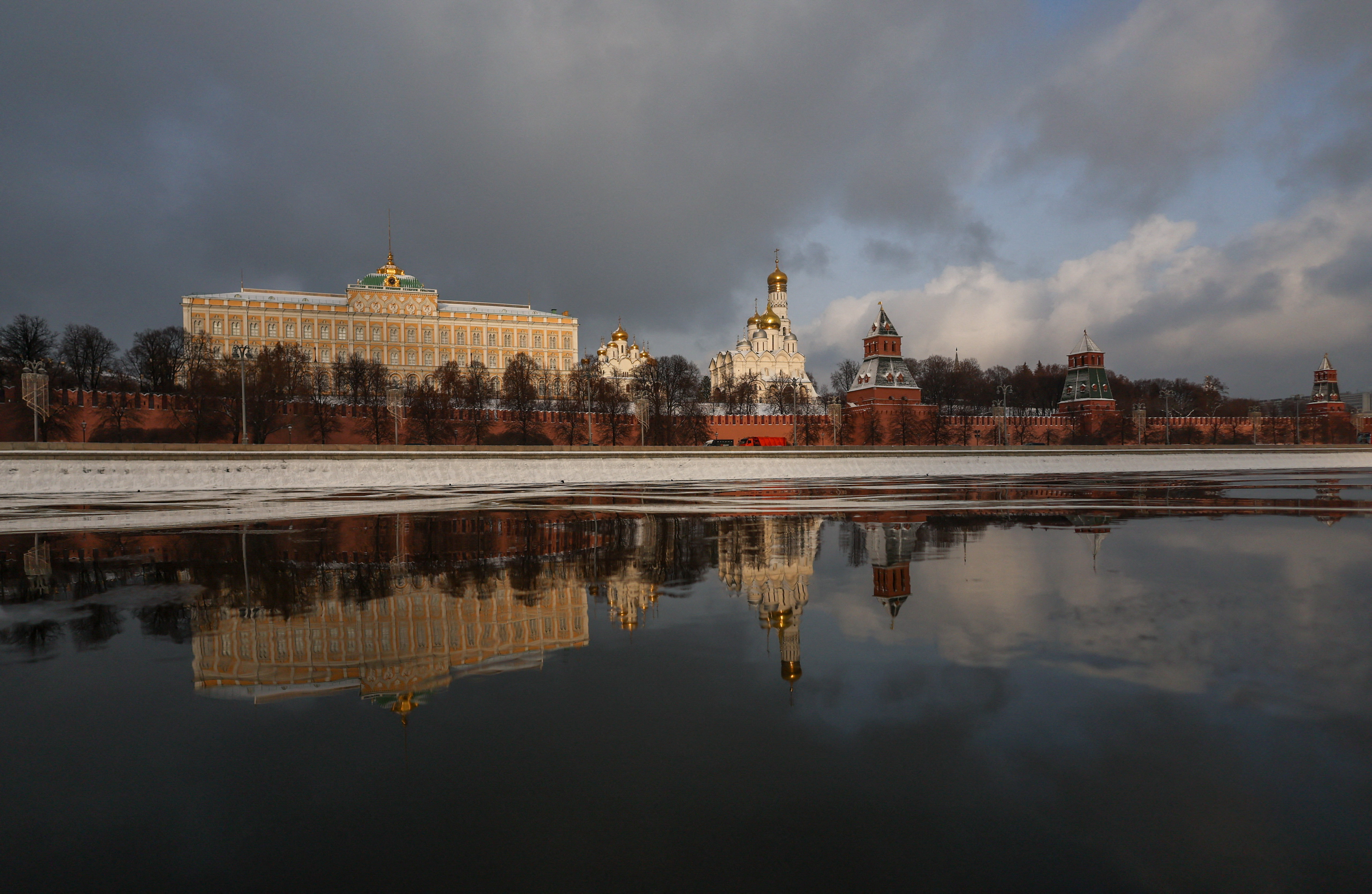 The Kremlin reflected in the Moskva River in central Moscow