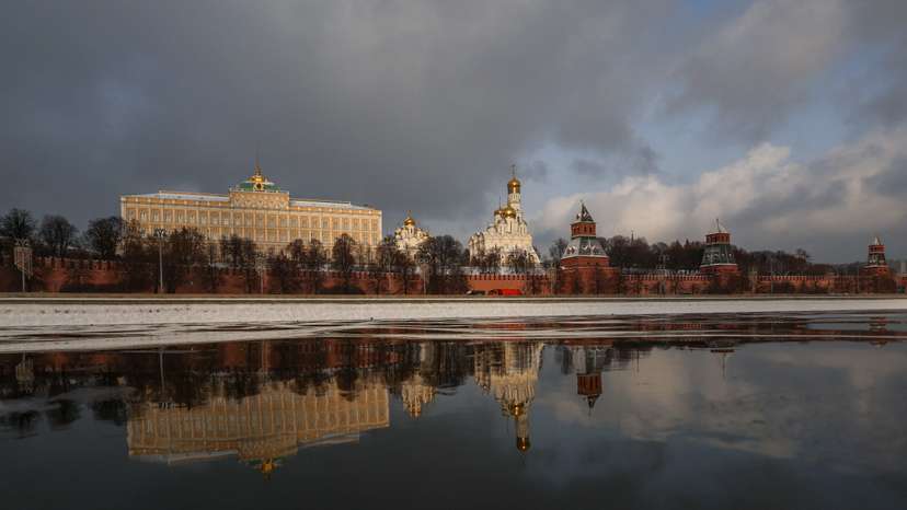 The Kremlin reflected in the Moskva River in central Moscow