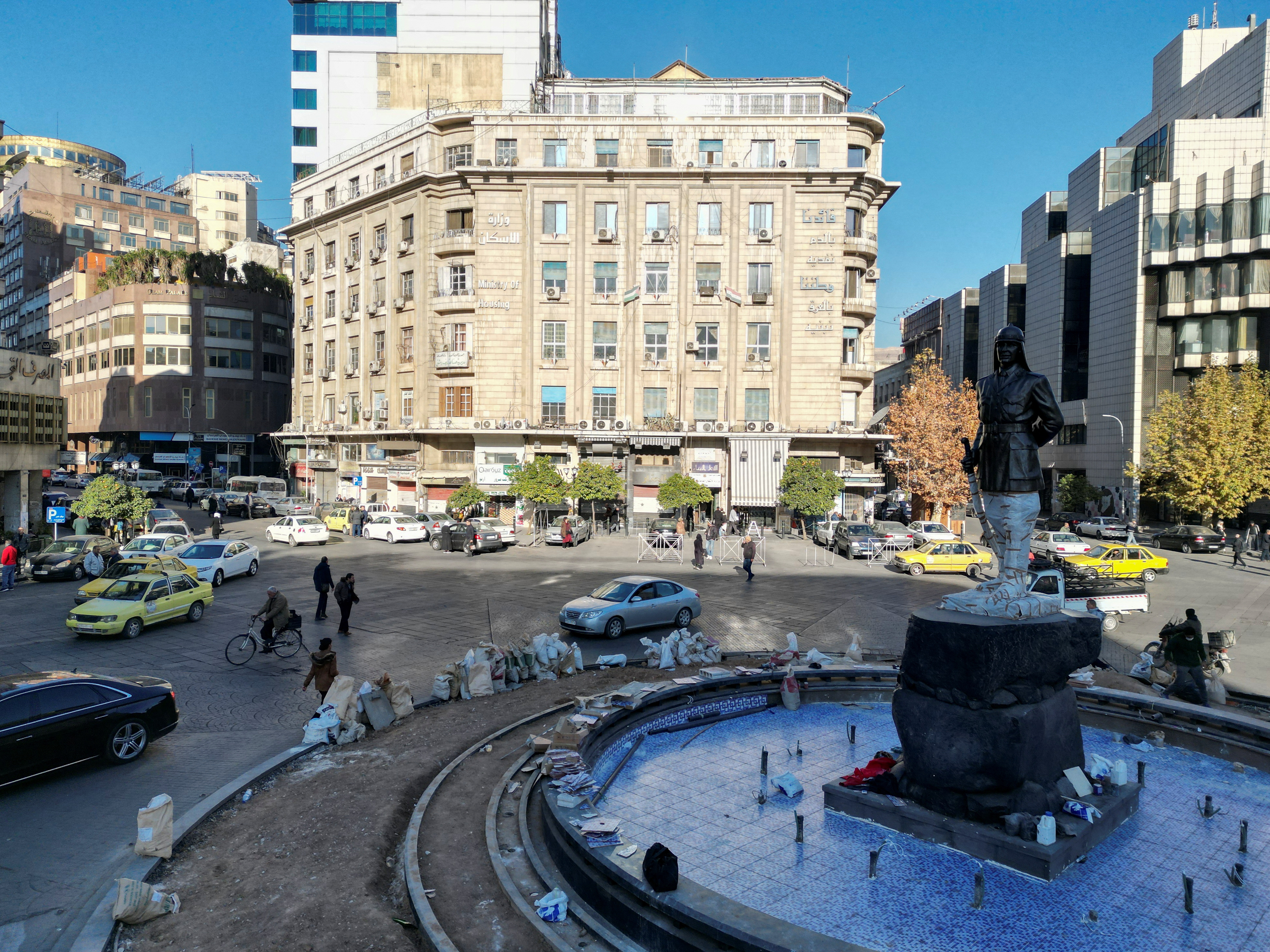 A drone view shows the Syrian central bank, after the ousting of Syria's Bashar al-Assad, in Damascus