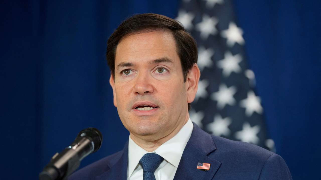 U.S. Secretary of State Rubio speaks to media after watching people board repatriation flight, in Panama City