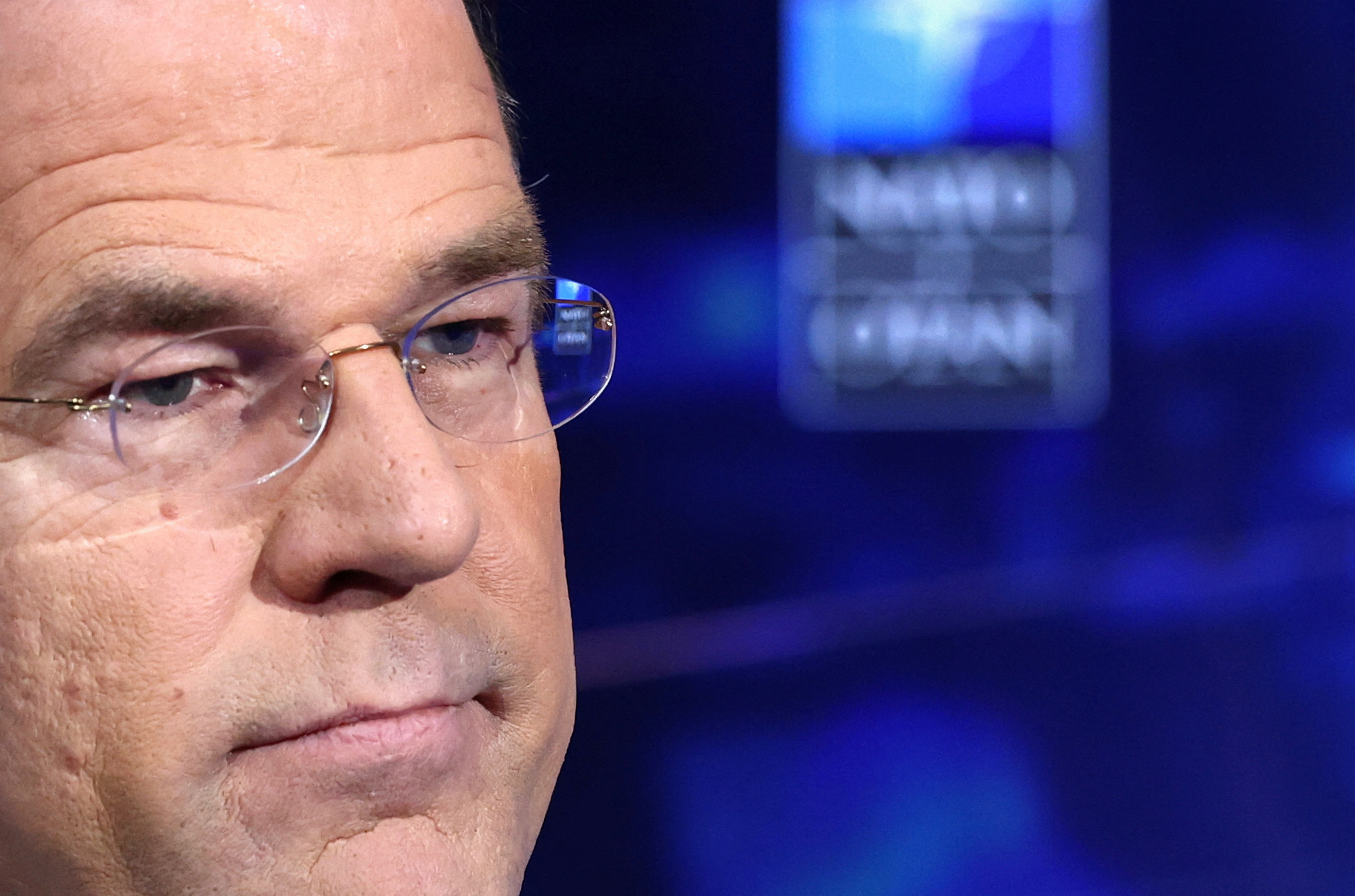 NATO Secretary General Mark Rutte reacts during a one-on-one interview with Reuters on the Iran crisis and Ukraine war in Brussels