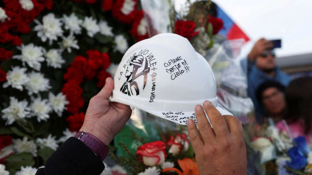 The funeral of Jean Miranda Ibaceta, one of the five miners, who died after being trapped following a collapse at El Teniente copper mine, in Rancagua