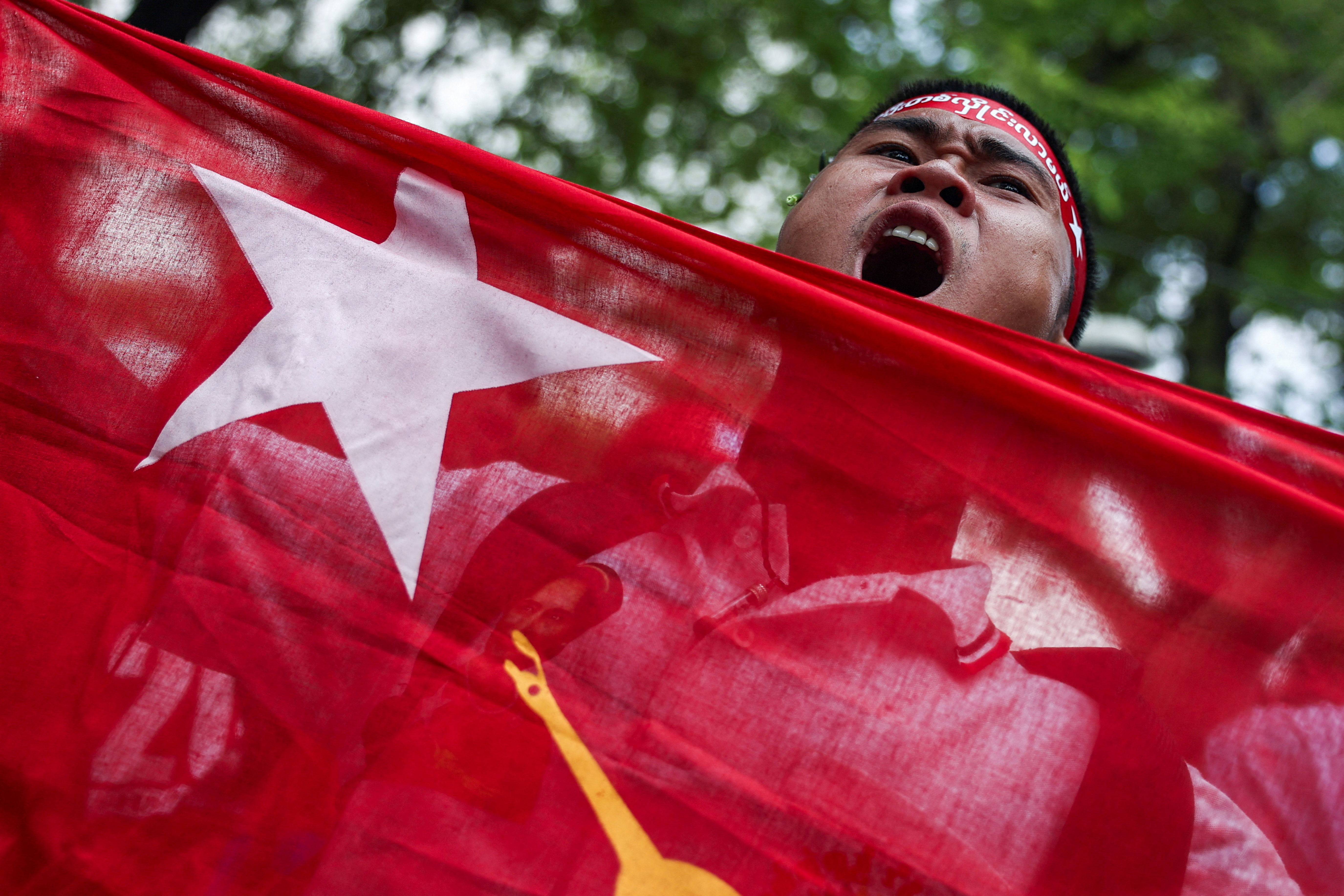 FILE PHOTO: Protest marking last year's anniversary of Myanmar’s 2021 military coup outside the United Nations office in Bangkok