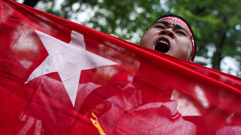 FILE PHOTO: Protest marking last year's anniversary of Myanmar’s 2021 military coup outside the United Nations office in Bangkok