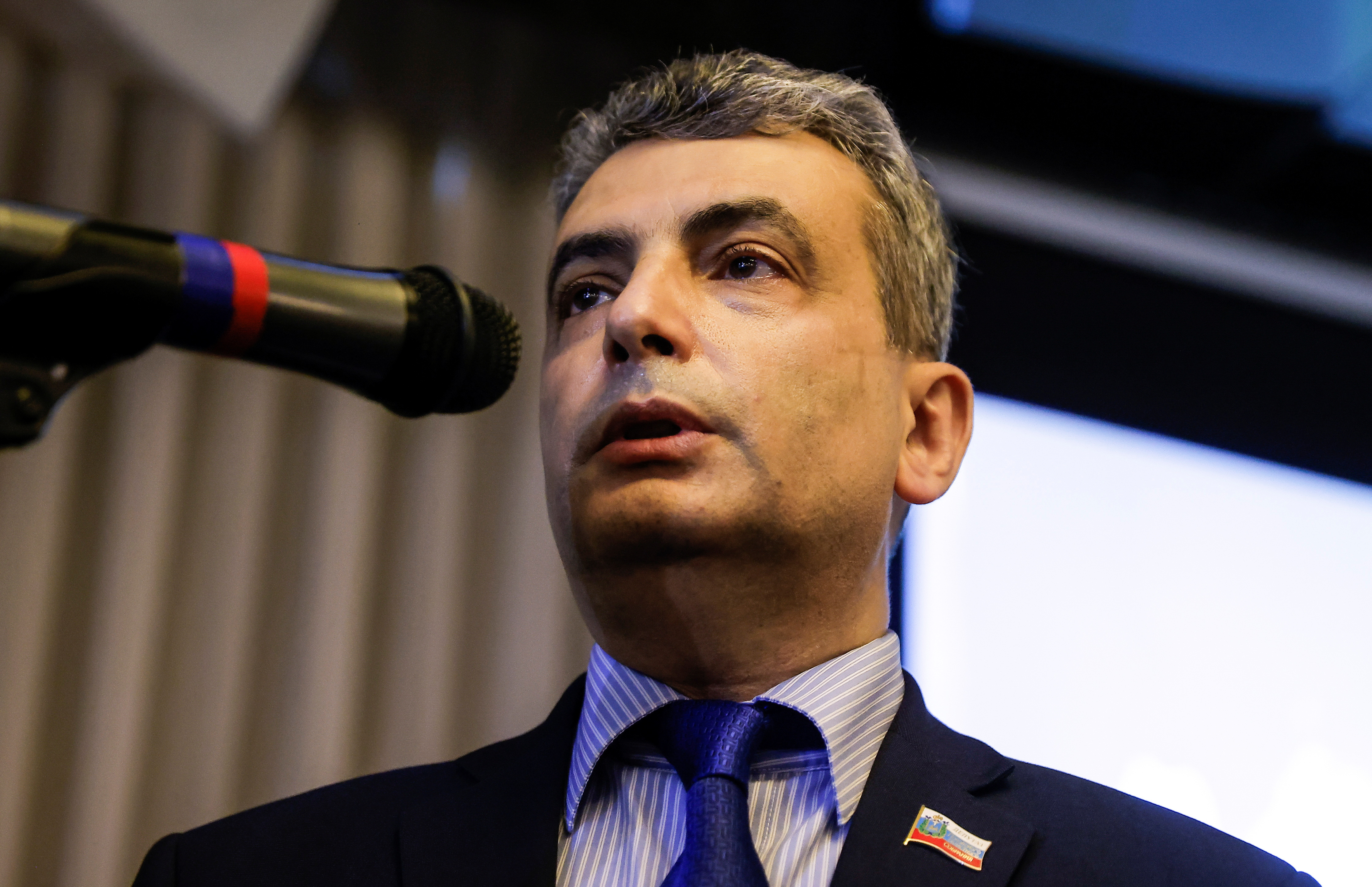 Lev Shlosberg, member of the political party Yabloko, attends the party's congress in Moscow, Russia