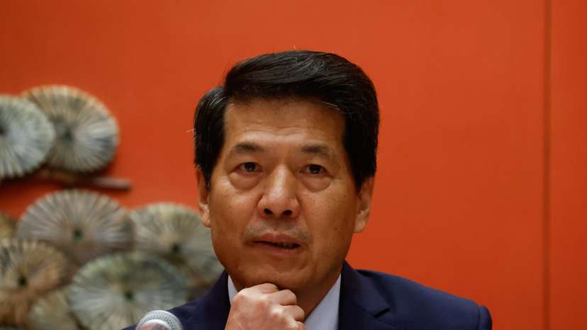 China's Eurasian affairs envoy Li Hui gives a press briefing in Beijing