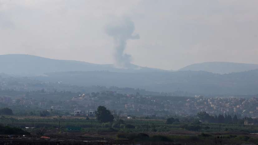 A view shows smoke on the Lebanese side of the border with Israel, as seen from Tyre