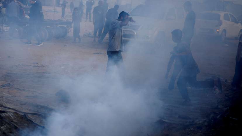Aftermath of an Israeli strike on an area designated for displaced people, in Rafah in the southern Gaza Strip