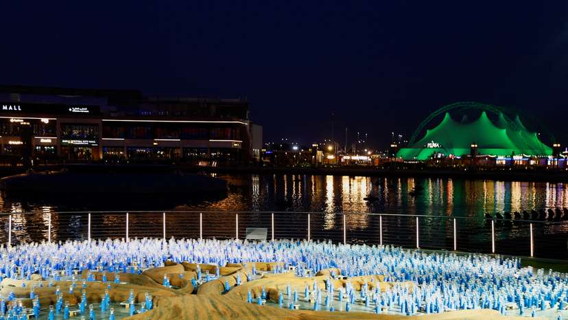 A general view of the lightbulbs that are part of the largest solar power lightbulb display, for which the UAE won the Guinness World Record, in Dubai