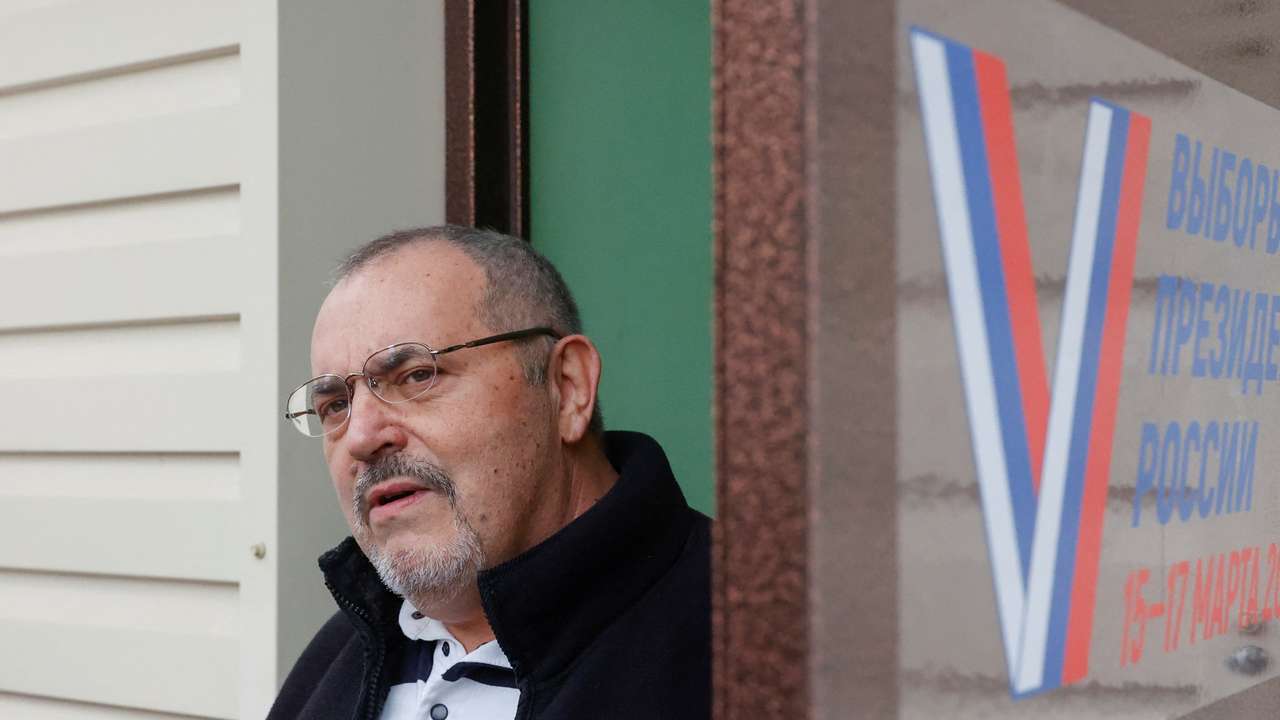 Boris Nadezhdin, an anti-war candidate who was barred from running for election, votes in Dolgoprudny