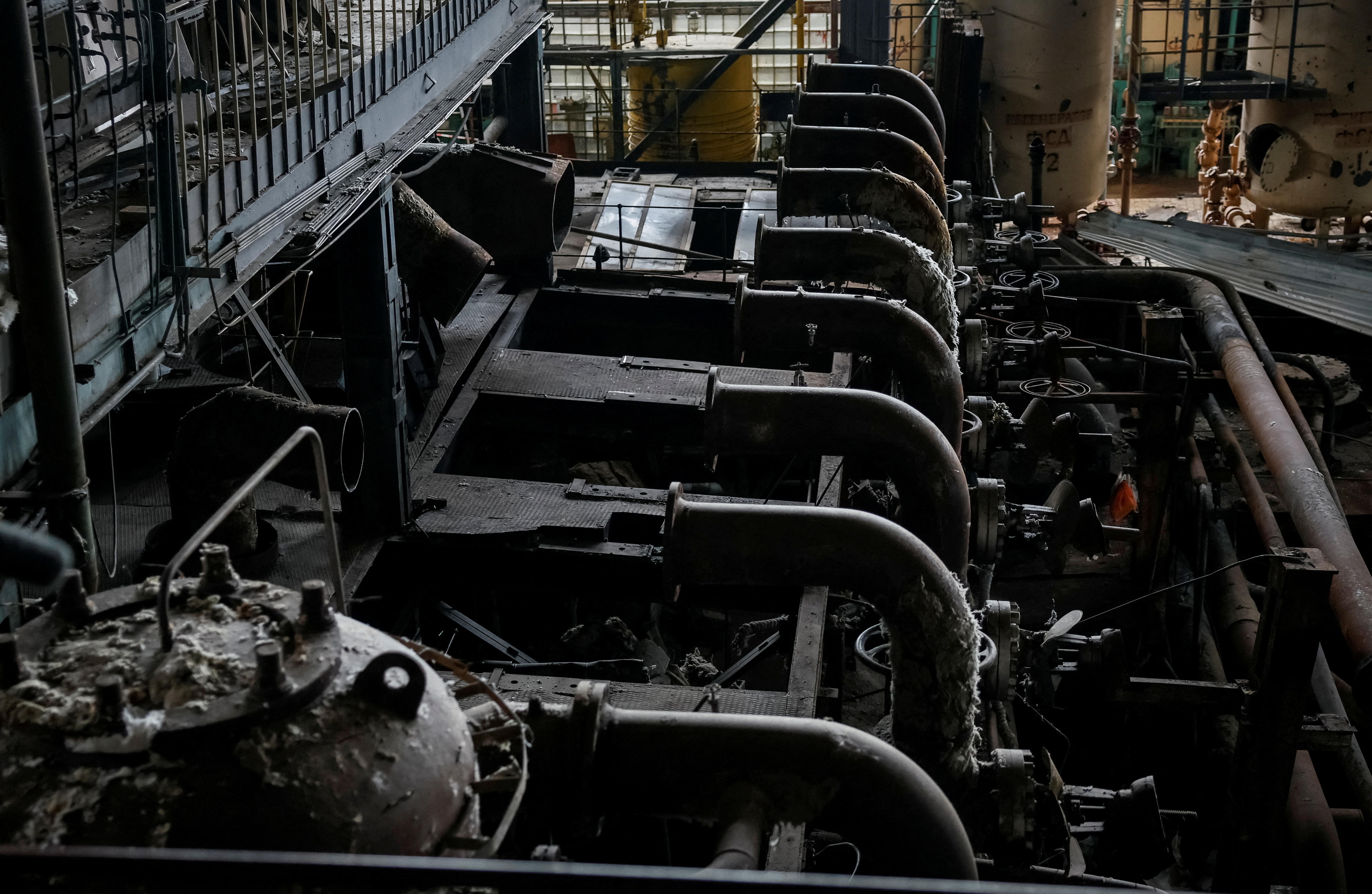 FILE PHOTO: A view shows an energy facility damaged by Russian military strike at an unknown location in Ukraine