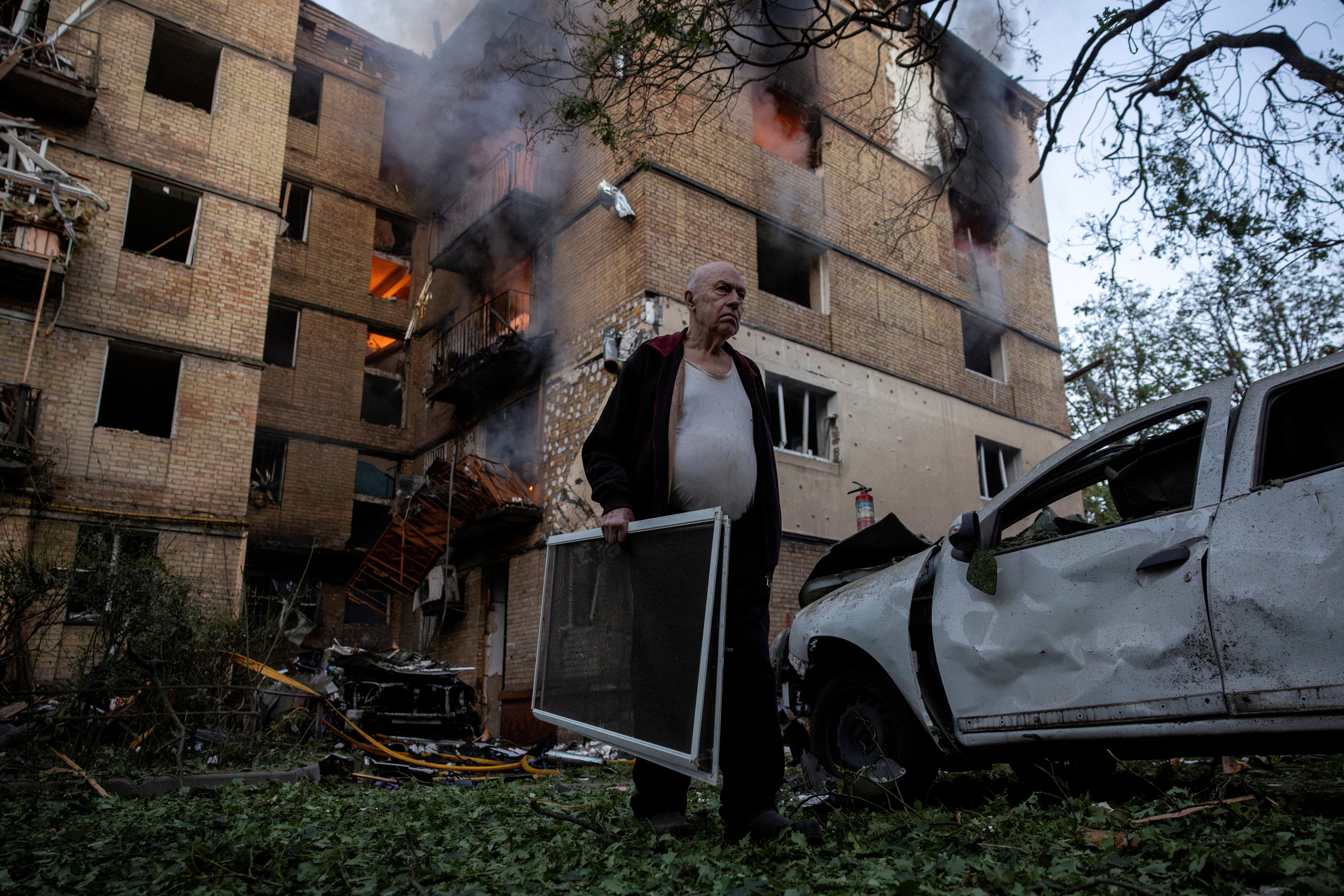 Aftermath of a Russian drone strike in Kyiv